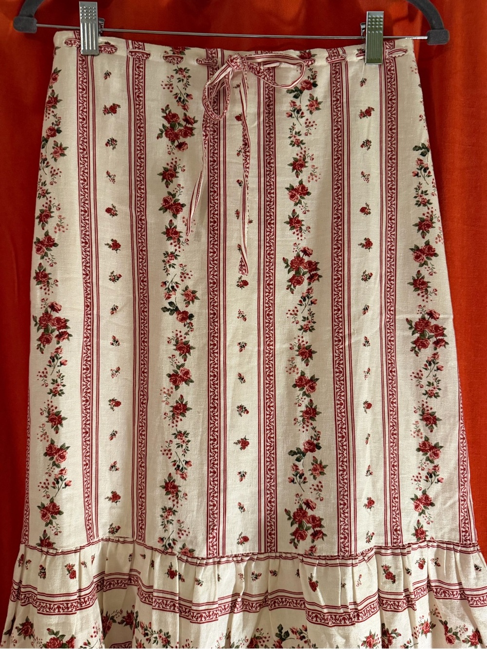 Joie Floral Cream and Red Tiered Maxi Skirt